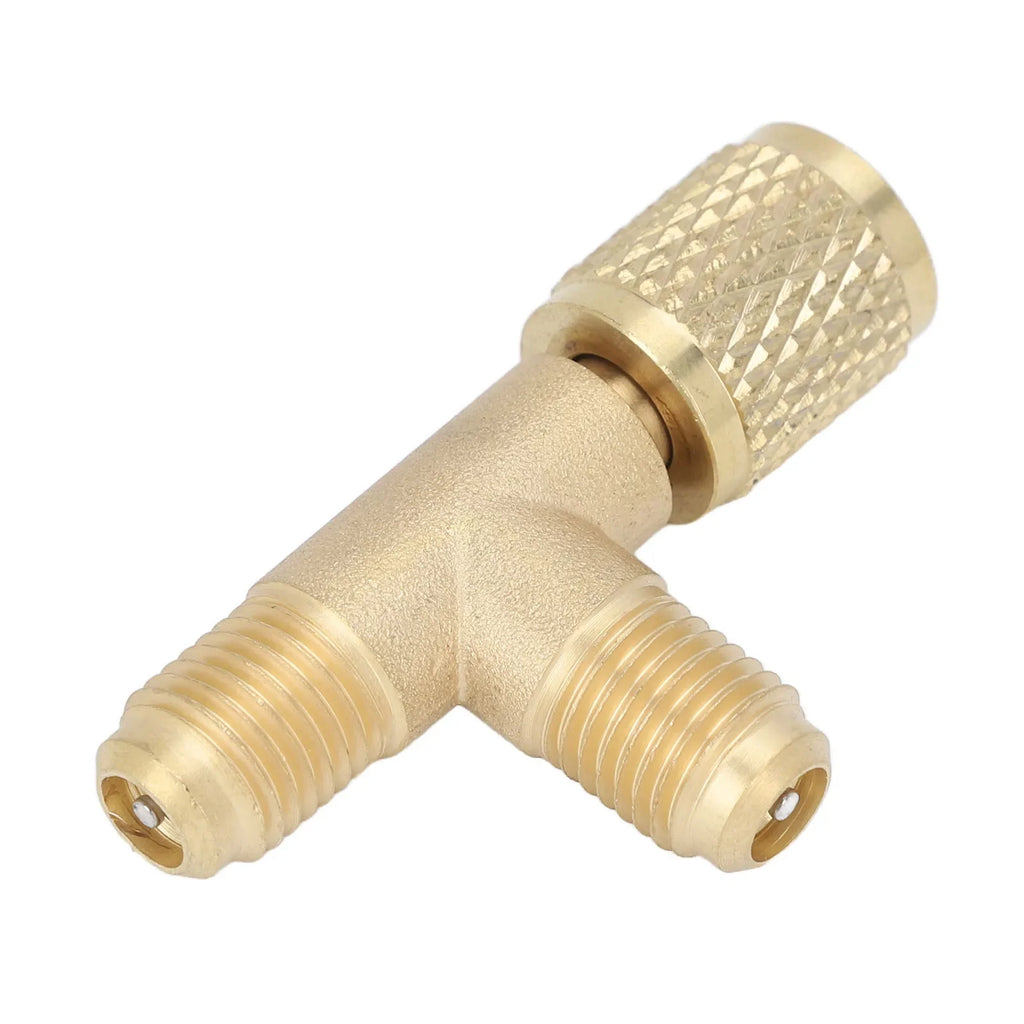 Quick Coupler Tee Adapter with Valve Core Brass 1/4in SAE Sturdy Structure for R22 R12 R134 Qme