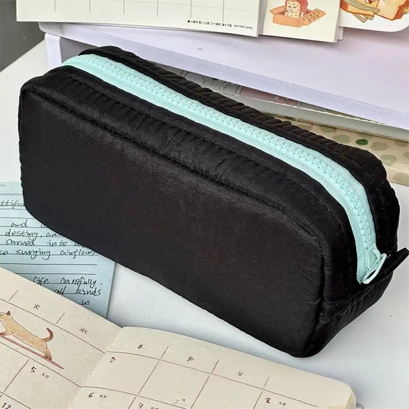 Zipper Pen Bag Simplicity Solid Design Large Capacity Pencil Case Qme Black