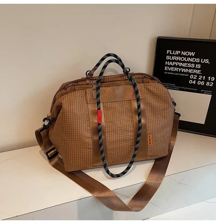 Adventure-ready Gym Travel Bag Waterproof Nylon Grid Duffel Dry Wet Qme Chocolate