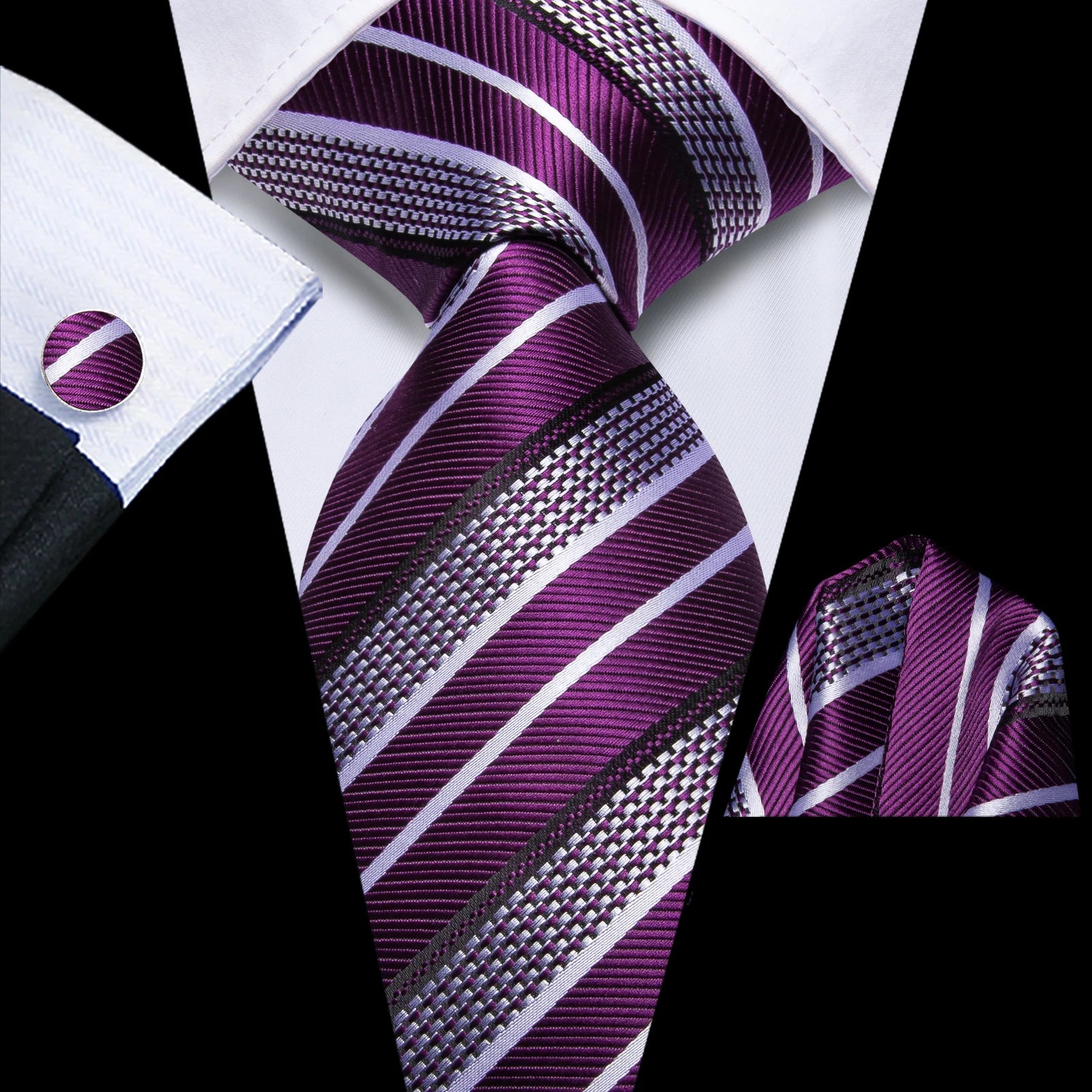 Hi-Tie Designer Blue Red Purple Novelty Tie For Men Handky Cufflink Gift Mens Necktie Business Party Dropshiping Wedding Qme HT-N-0182