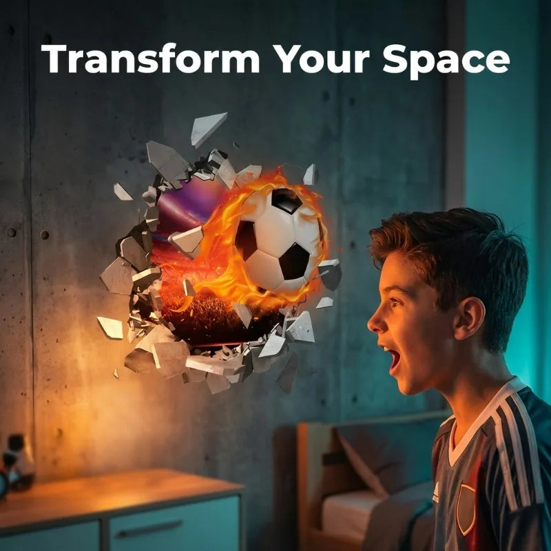 3D Football Soccer Wall Stickers Self Adhesive Removable Decals Boys Qme