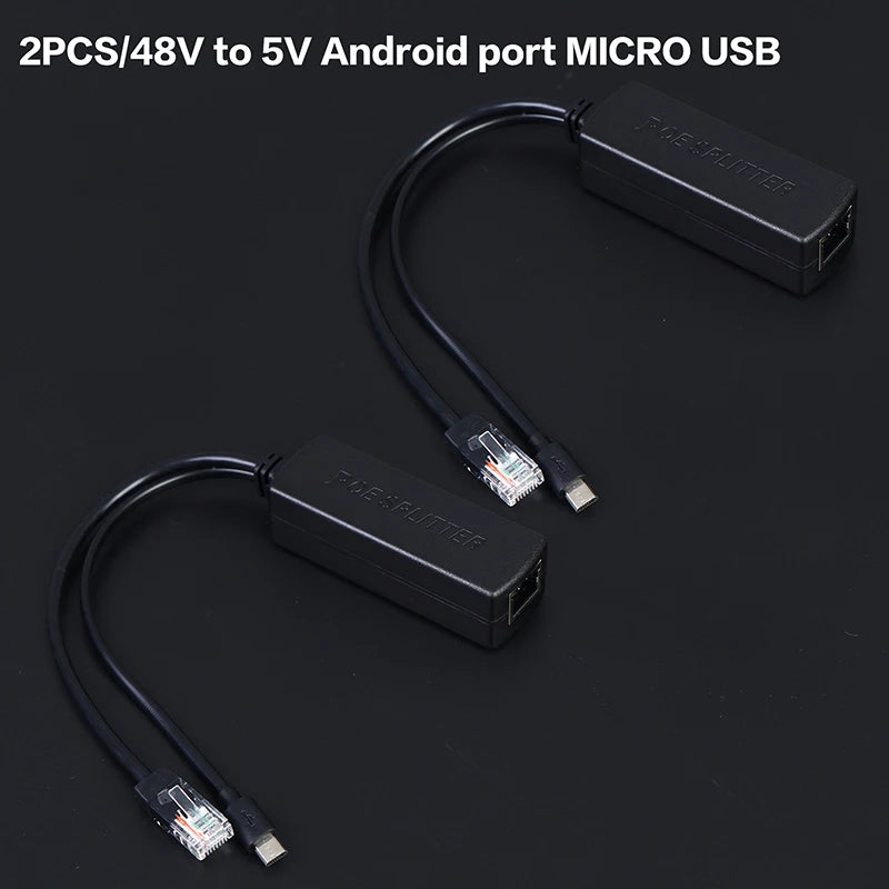 DC48V 5V Micro USB POE Splitter Connectors Adapter Cable IP Camera Qme A2 2PCS