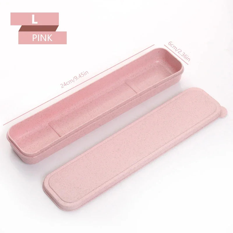 Portable Travel Tableware Eco-friendly Storage Box Case Food Grade Dinnerware Kitchen Fork Spoon Box Kid Cutlery Set Organizer Qme 24CM Pink