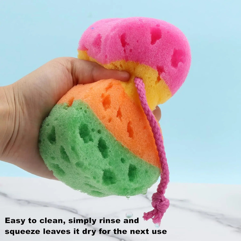 Rainbow Bath Sponge, Soft Exfoliating Body Sponge With Hanging Rope, Reusable Shower Scrubber For Adults Qme