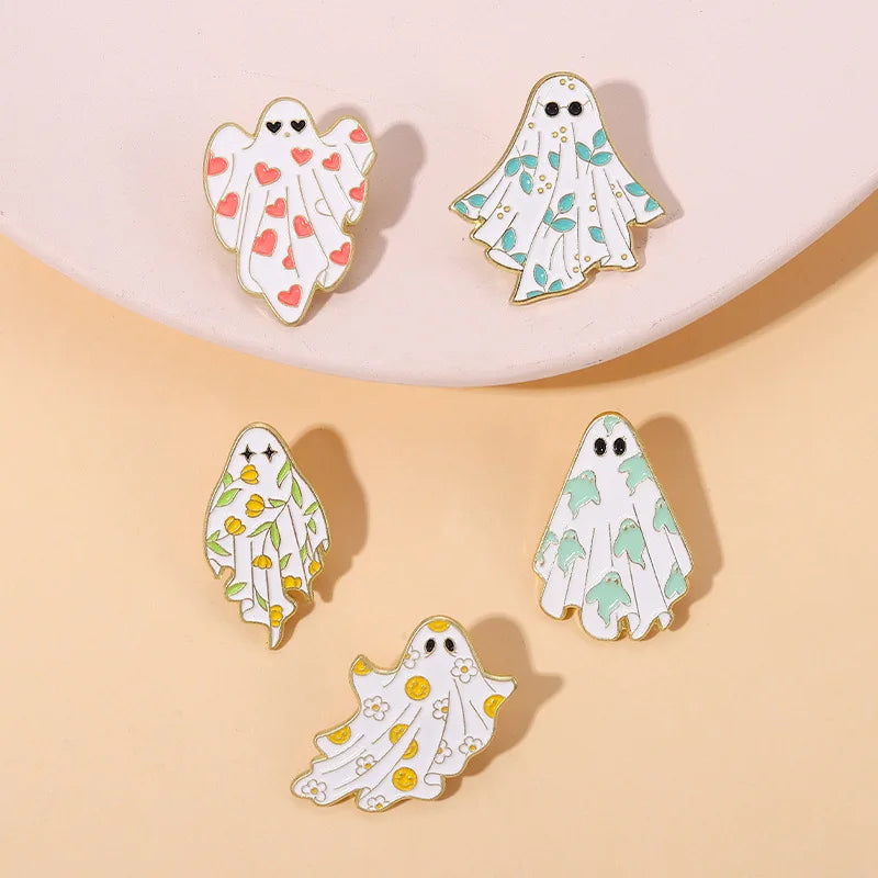 Ghost Enamel Pins Flower Punk Halloween Funny Cute Brooches Metal Badges Lapel Pin Women Kids Gifts Gothic Jewelry Wholesale Qme