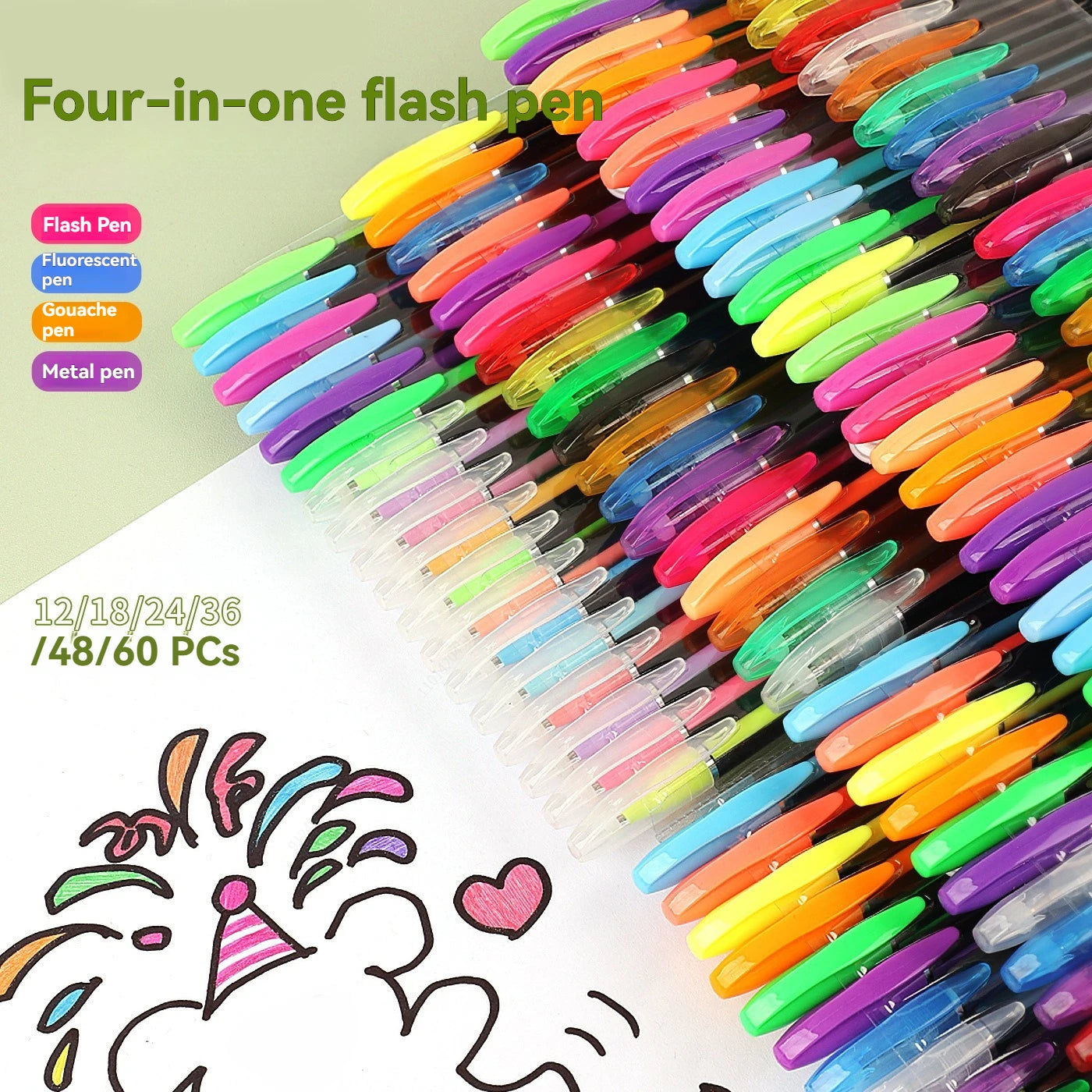 12-60Pcs Metallic Glitter Colors Gel Pens & Pen Refills For School Office Adult Coloring Book Journals Drawing Art Markers Qme