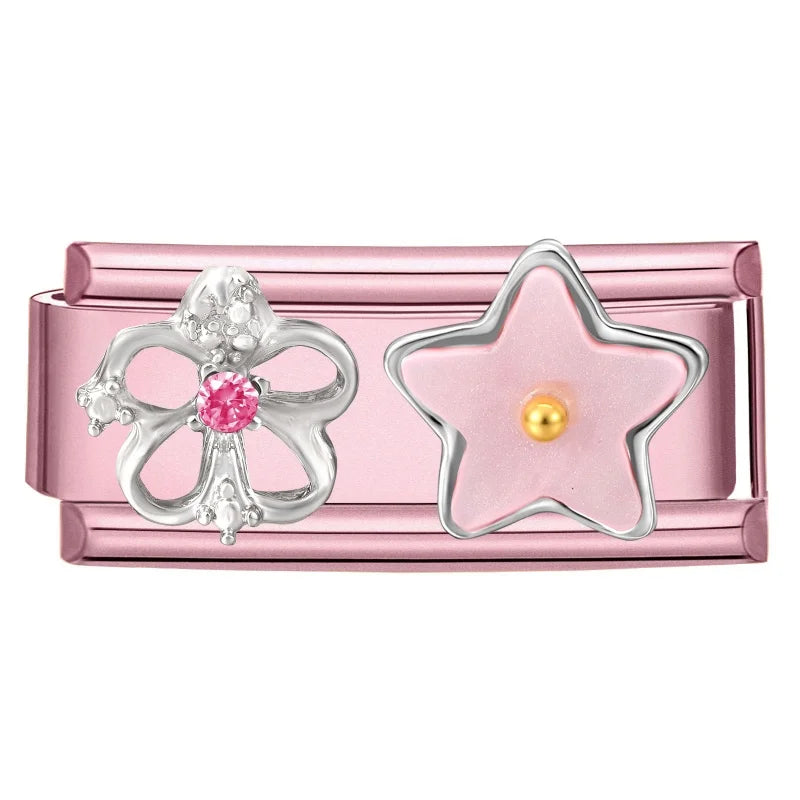 Fashion Gold Cute Bows Garland Big Zircon Stars Hearts Italian Charm