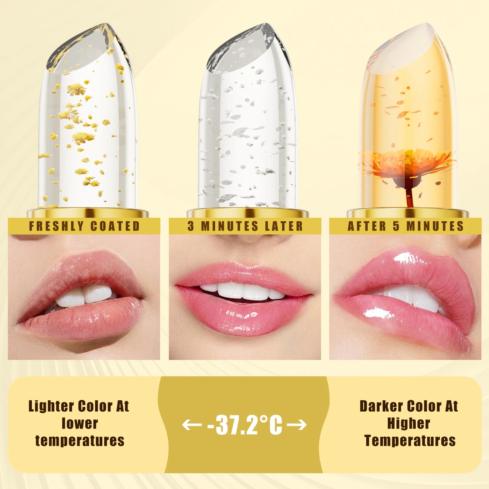 Temperature Color Changing Flower Lipstick Transparent Waterproof Moisturizing Crystal Jelly Pearlescent Lip Balm Cosmetic Qme