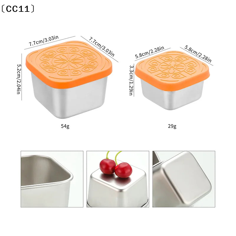 1 Stainless Steel Salad Box Snack Seasoning Container Silicone Lids Qme