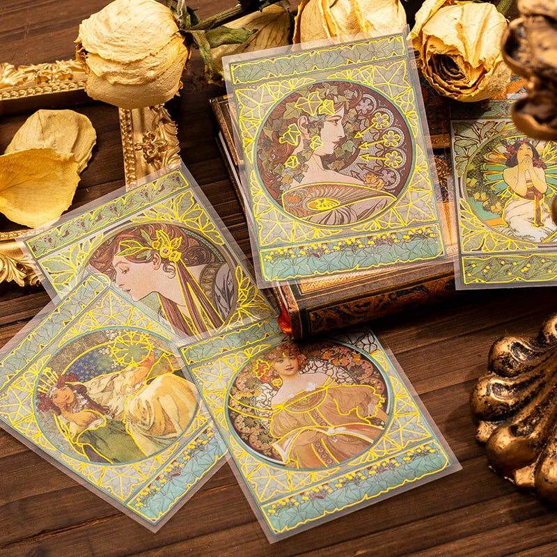 10 pcs/lot Mucha theme Stickers Diy Decorative Scrapbooking Diary Stick Labels Album hand made Collage material Qme