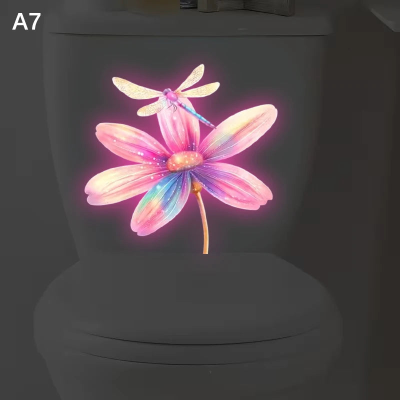 Glow-in-the-Dark Flower Toilet Sticker Luminous Toilet Decal Removable Self-Adhesive Home Decor Stickers For Bedroom Living Room Qme A7