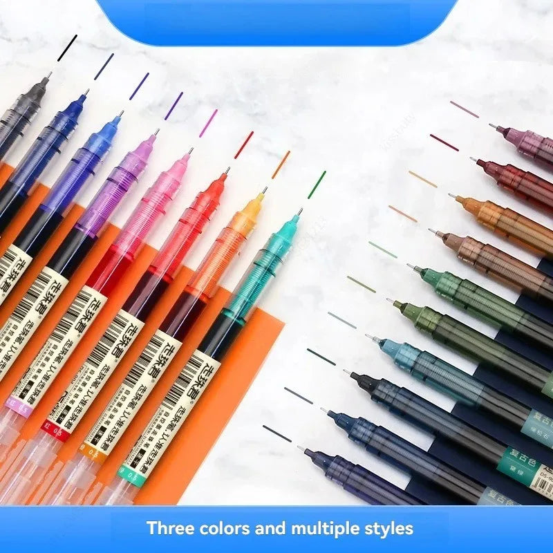 5Pcs/set High Quality Needle Type Colored 0.5mm Gel Pens Straight Liquid Ballpoint Pen Kawaii Stationery Supplies Writing Qme