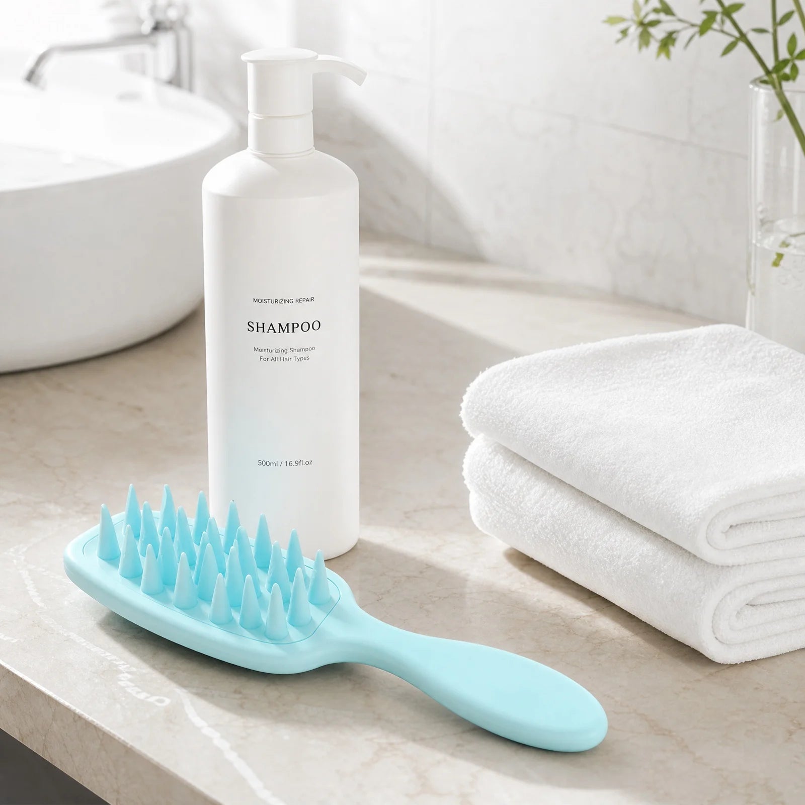 Long Handle Scalp Massage Brush Silicone Anti-knotting Large Conical Teeth Hair Shampoo Brush for Scalp Cleansing Qme
