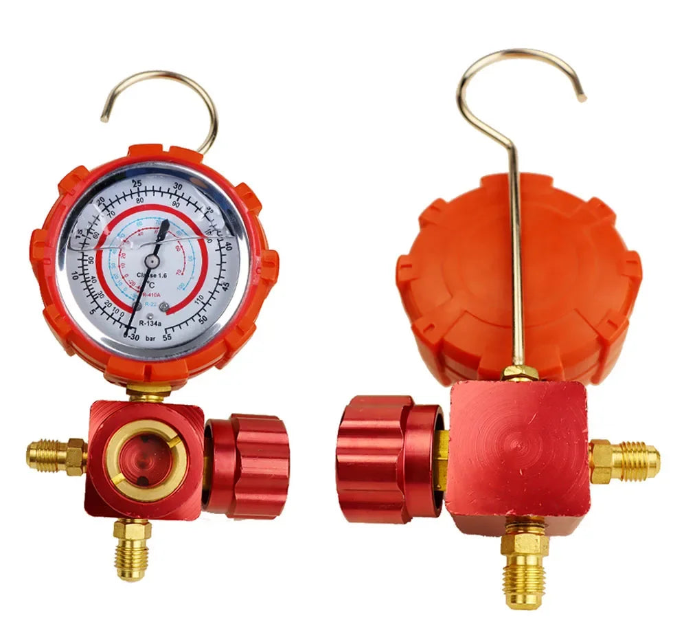 For R410A R22 R134a R404A Air Condition Gauge Refrigerants Manifold Gauge Manometer Valve 800psi/500psi with Visual Mirror Qme