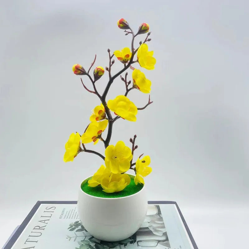 Simulation Plum Flower Pot Plant Artificial Plastic Fake Flowers Home Office Desktop Ornaments Wedding Party Background Decor Qme Yellow