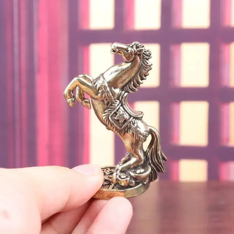 Brass Horse Figurines Home Desktop Decoration Fortune Zodiac Horse Office Decor Miniatures Bronze Collectible Crafts Qme