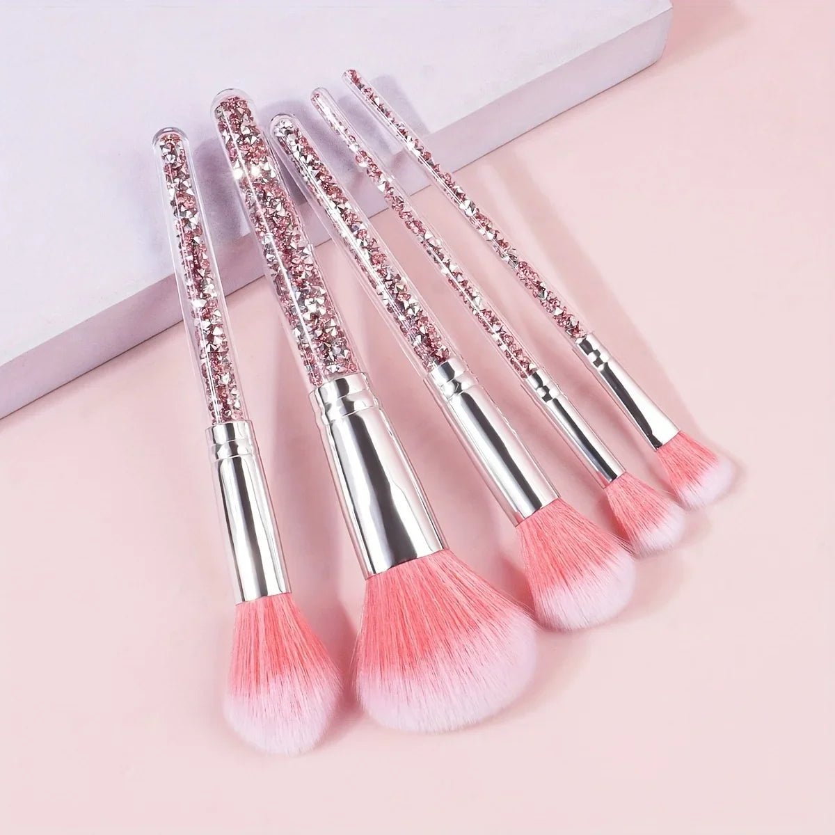 5pcs Makeup Brush Set With Fashionable Glitter Rhinestone Handle, Powder Brush Blush Brush Eyeshadow Brush, Qme