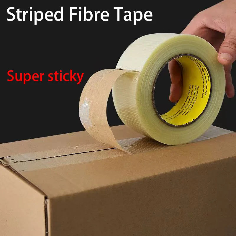 20M Striped Fiber Tape Lithium Battery Pack Insulation Wrap Fiberglass Tape Single Side Adhesive Seal Packaging Fixed Qme