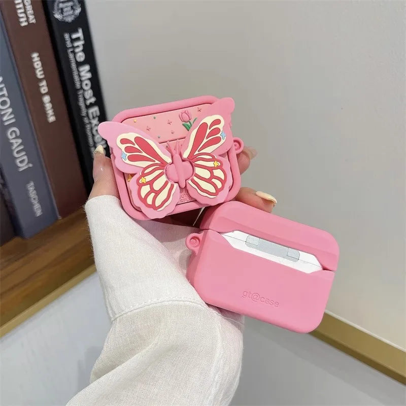 3D Cartoon Butterfly Headphone Case for AirPods 1/2,AirPods Pro,AirPods Pro 2,AirPods 3 Headphones, Anti-drop Headphone Case Qme
