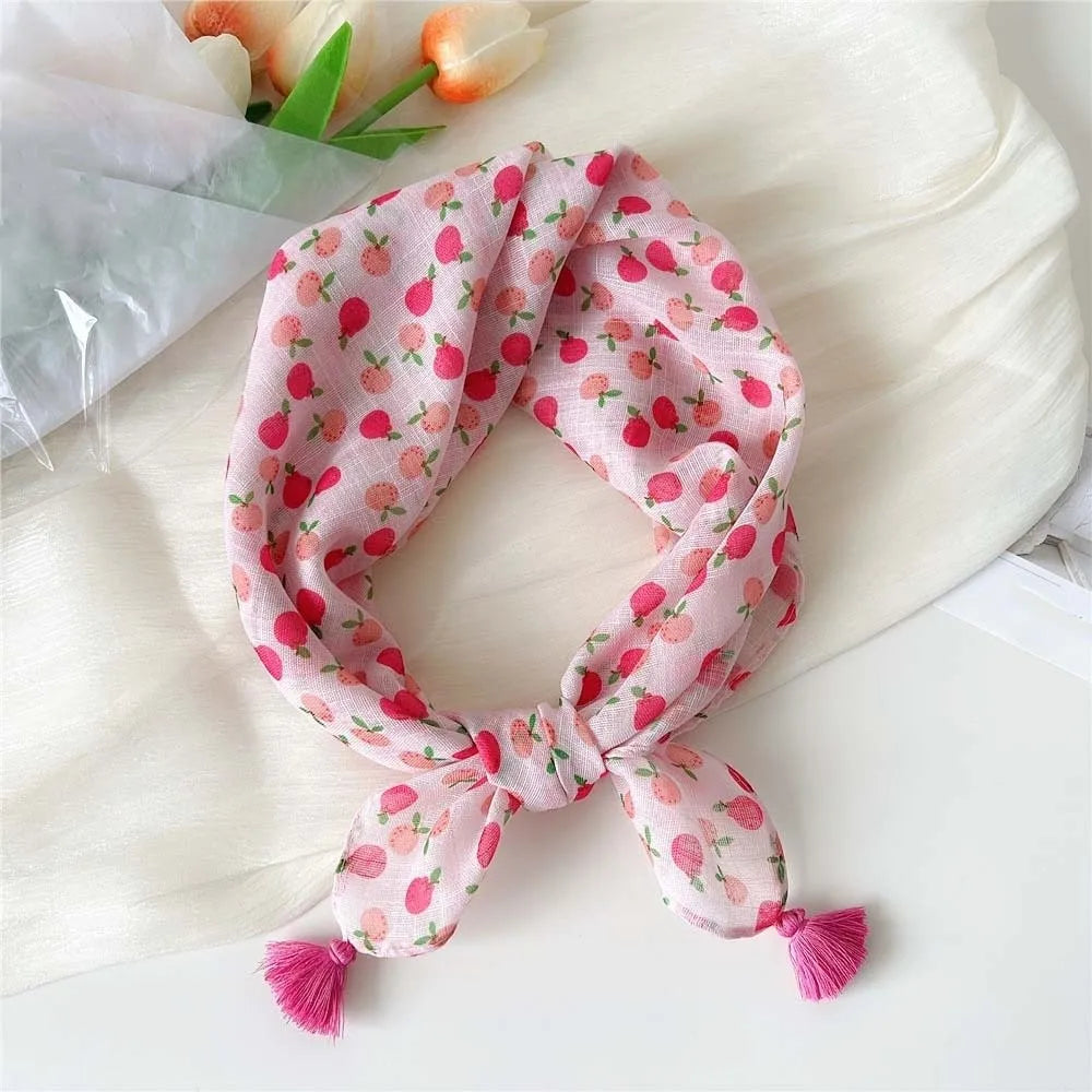 Neck Wrap Cotton-linen Square Scarf Fringed Breathable Hair Bandana