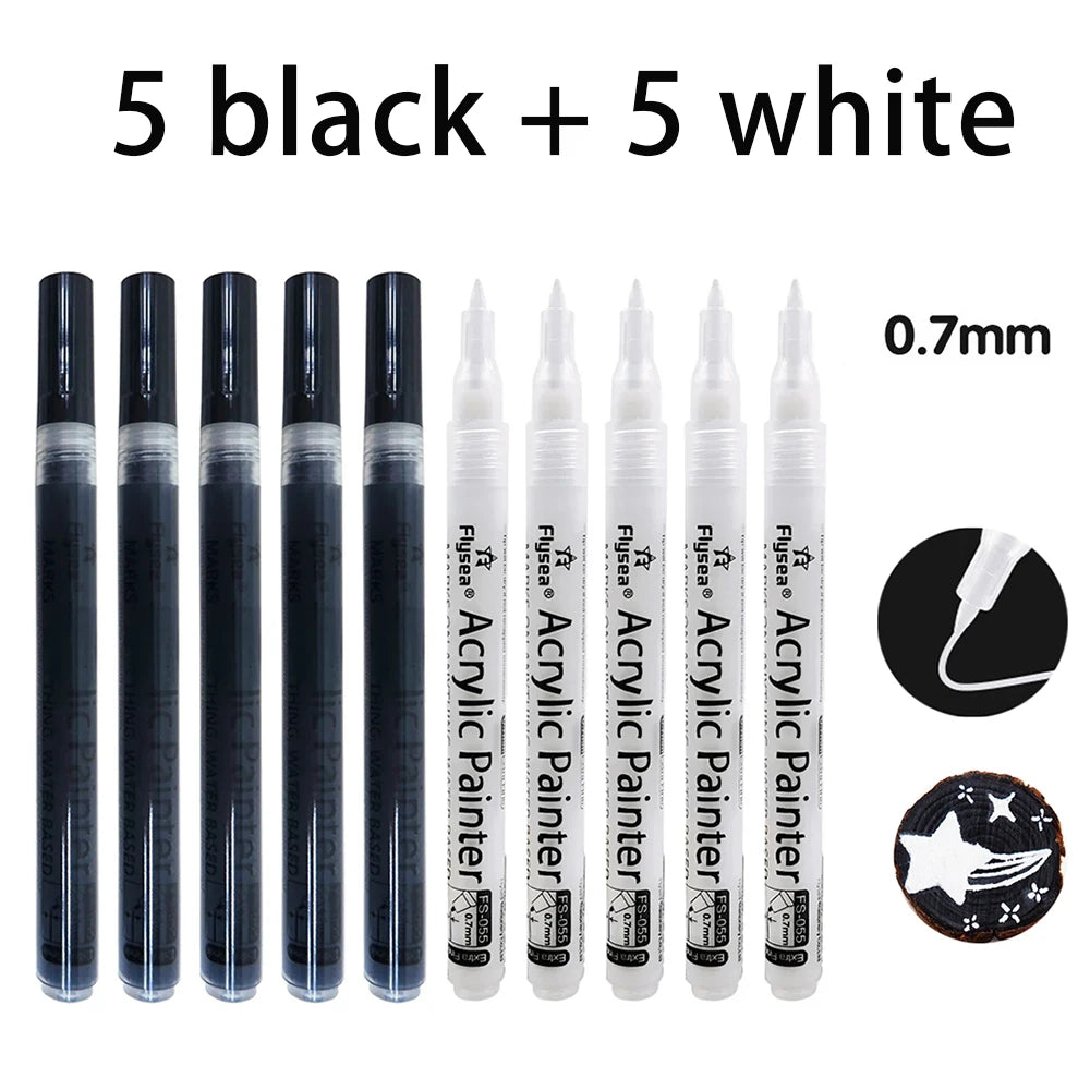 6/10 Pcs/set Black White Acrylic Paint Pen Waterproof Permanent Marker for Rock Stone Ceramic Glass Fabric Canvas DIY Craft Qme 5 White - 5 Black