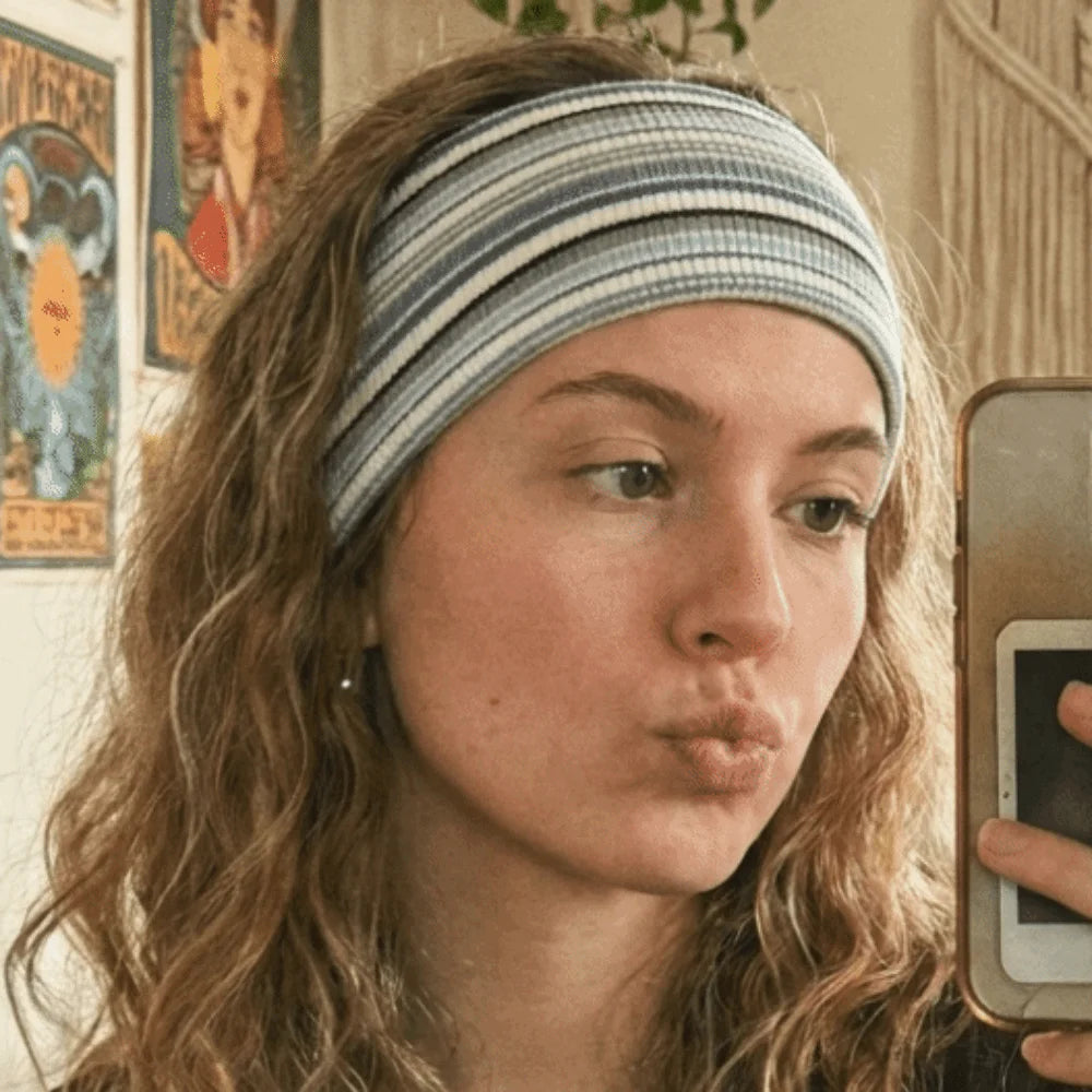 Sweet Elastic Striped Headband Wide Band Non Slip Sports Headwrap Soft Breathable Yoga Hairband Pilates Qme