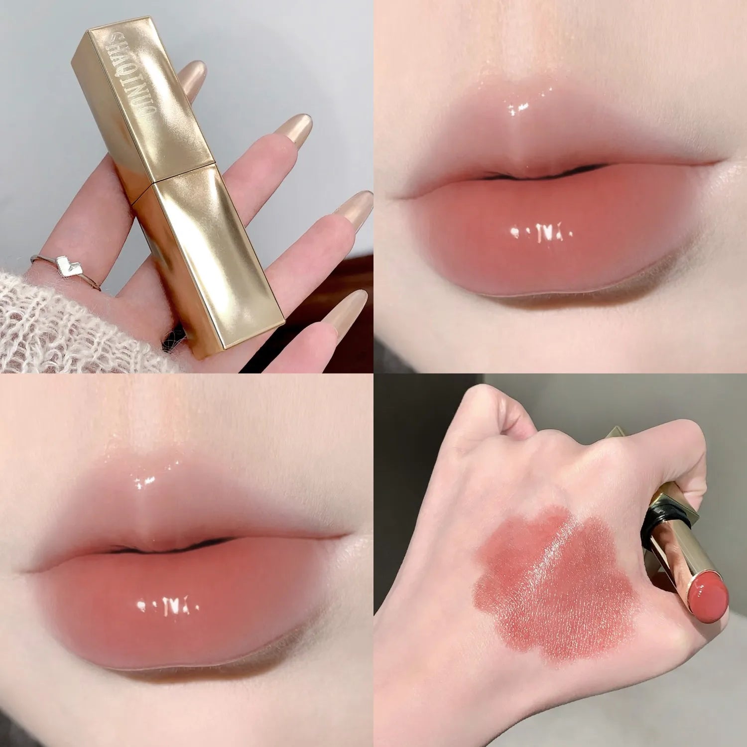 SHAQINUO Solid Lip Gloss Silky Glossy Luxurious Gold Lipstick Qme S9159-01