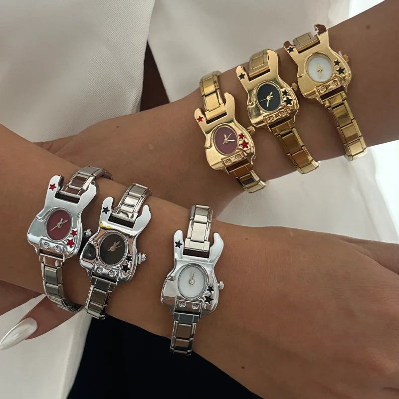 Wholesale Guitar Shape Stainless Steel Men's Women Watch Bracelet Fit 9MM DIY Italian Charm Watch Head Jewelry Gift Dropshipping Qme