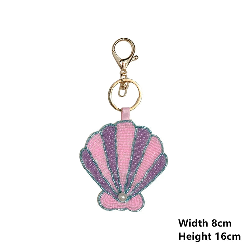 Bag charm decor with Beaded Sequin Rhinestone Crab, Starfish, Shell, and Conch Keychain Qme 09