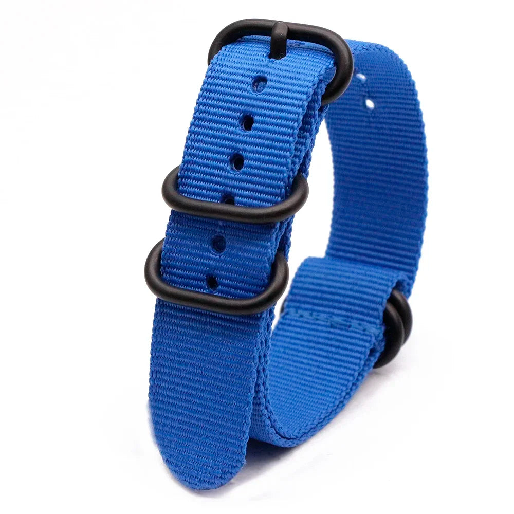 Black Ring Buckle Army Sports Nylon Watch Band Wrist Strap