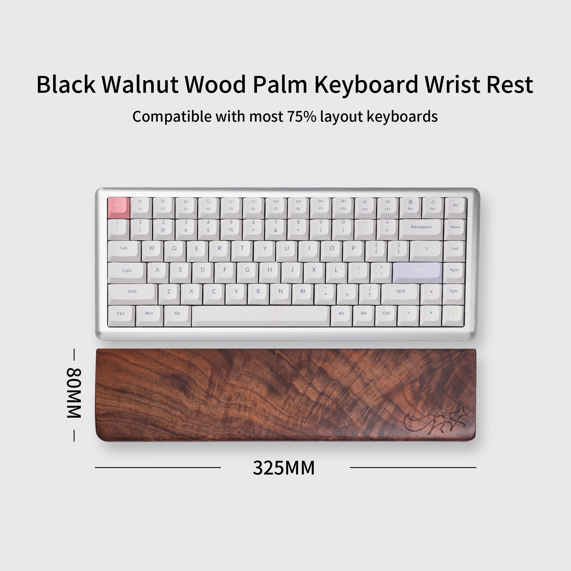 Chosfox 75 layout Black Walnut Wood Palm Wrist Rest Walnut Solid Pad Wrist Support Anti-Slip Base Mechanical Keyboard Wrist Rest Qme