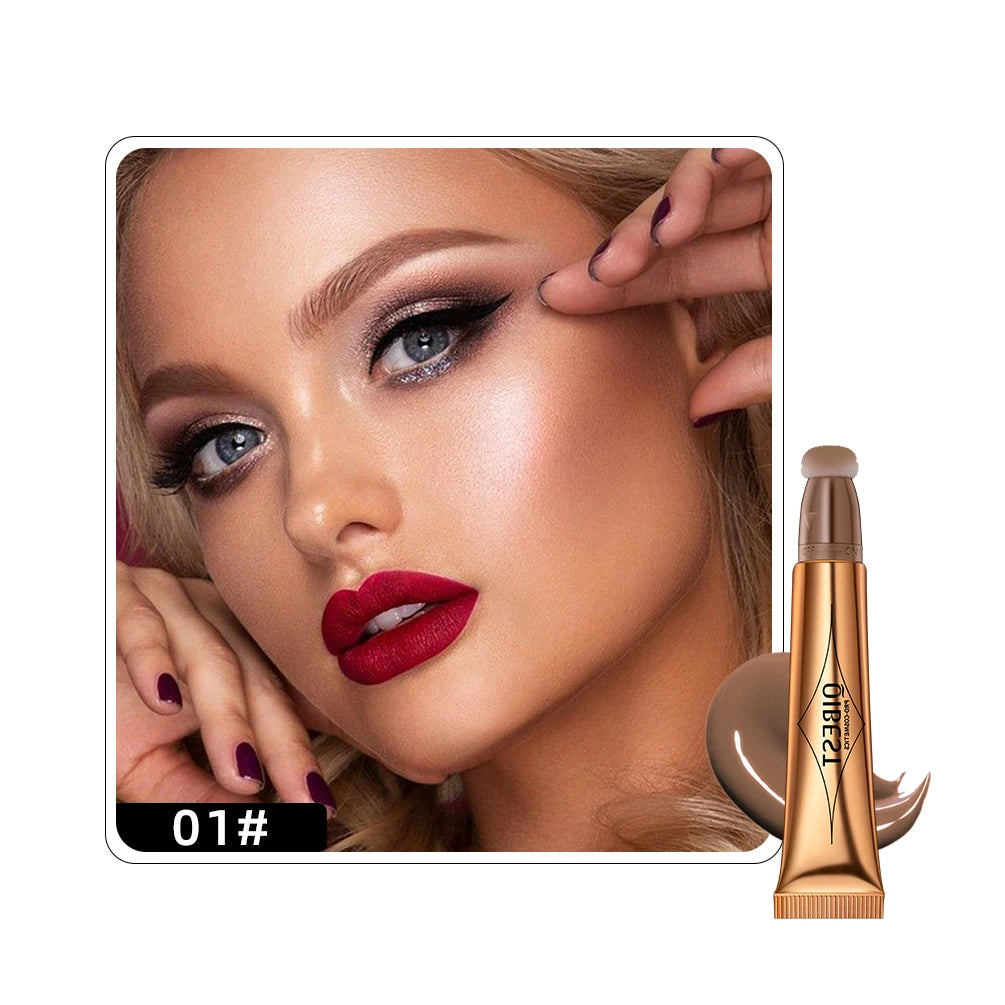 QIBEST Liquid Contour With Cushion Applicator Highlight Shimmer Natural Soft Moisturizing Cream Liquid Blush For Cheek Cosmetics Qme Liquid Bronzer 01