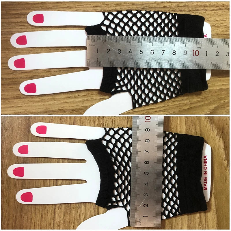 2 Pair Black Ladies Sexy Gloves Mesh Net Fishnet Hollow Fingerless Qme