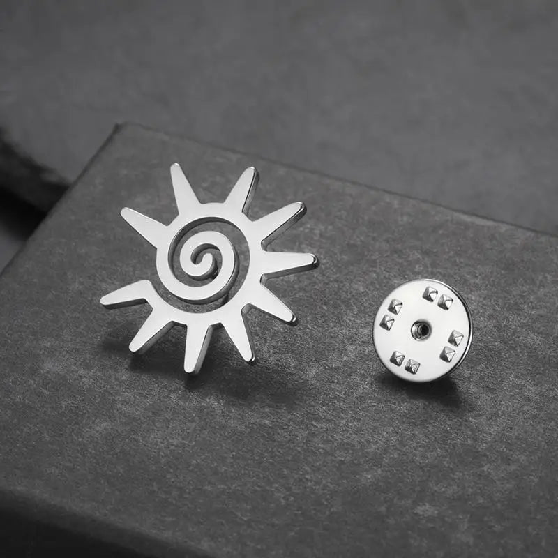Stainless Steel Sun Brooch Lapel Pin for Women Trendy Suit Badge Accessory Backpack Fashion Essentials Qme