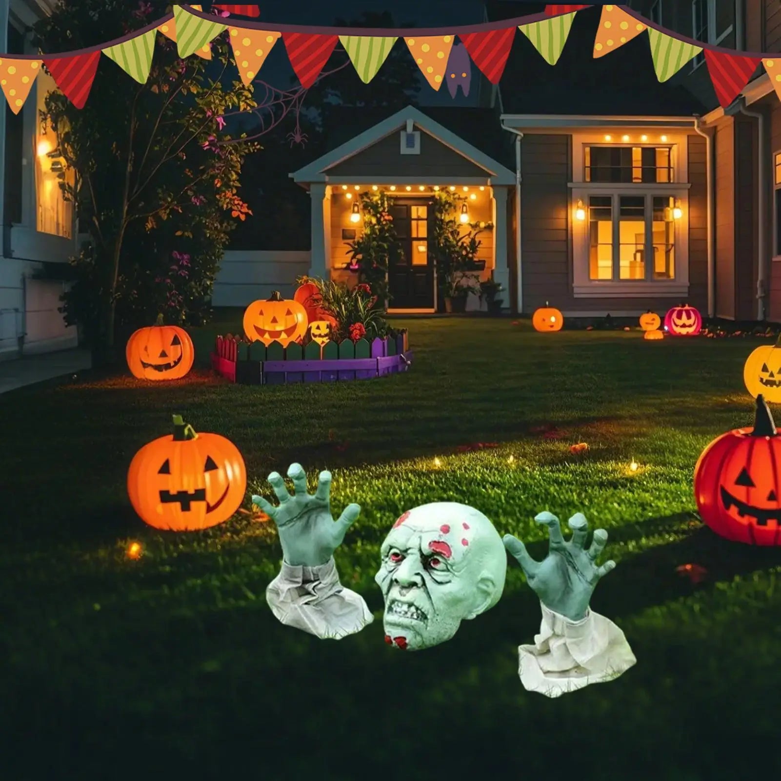Yard Skeleton Halloween Stakes 3 Pieces Realistic Skull For Pathway Lawn Garden Front Door Yard Fence Qme