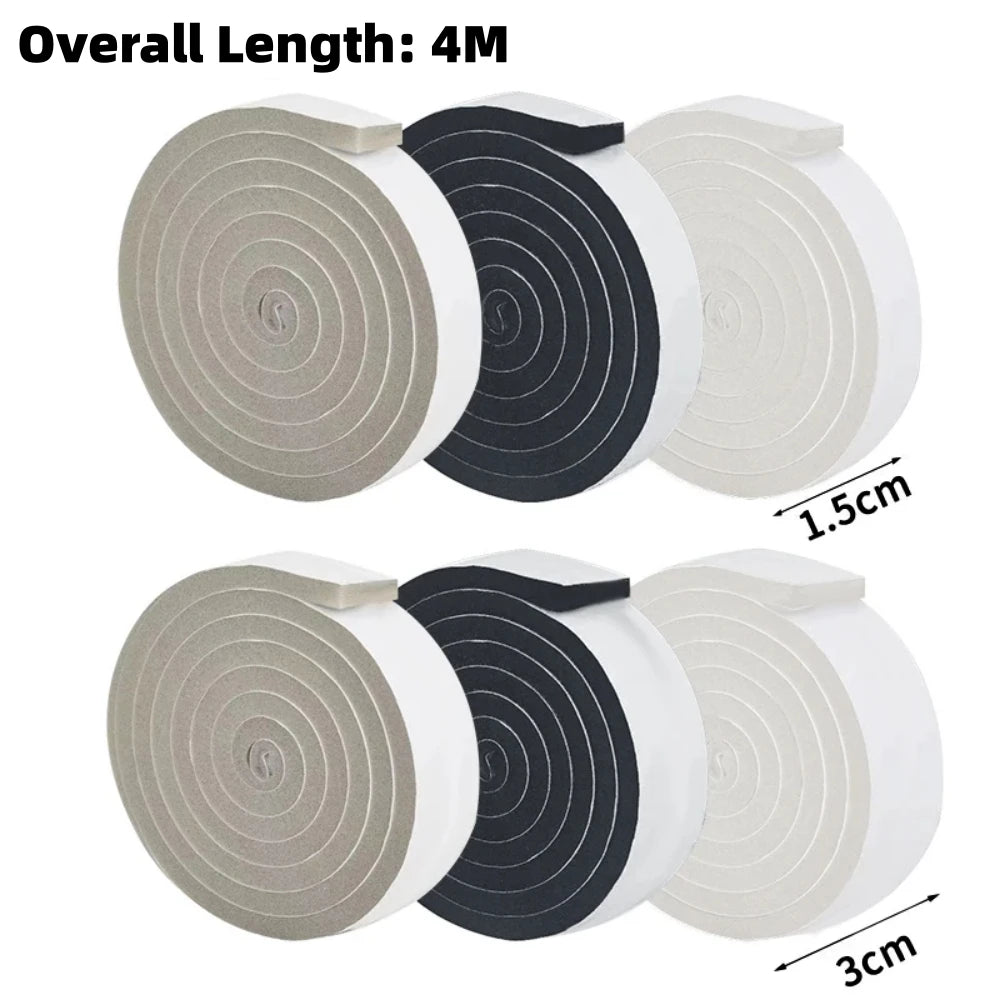 4M Foam Self-adhesive Door Window Sealing Strip Wearable Sliding Dustproof Sponge Strip Soundproof Home Insulation sealing tape Qme
