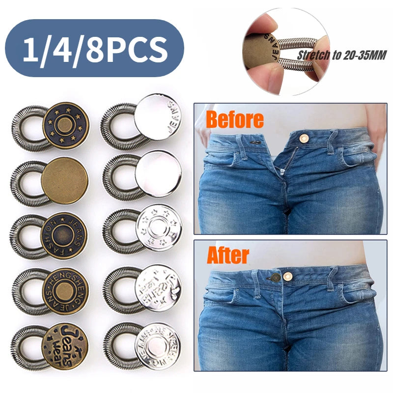 1/4/8pcs Detachable Jeans Waist Adjustment Buckle Metal Button Extender for DIY Pants Jeans Free Sewing Waist Extenders Buttons Qme