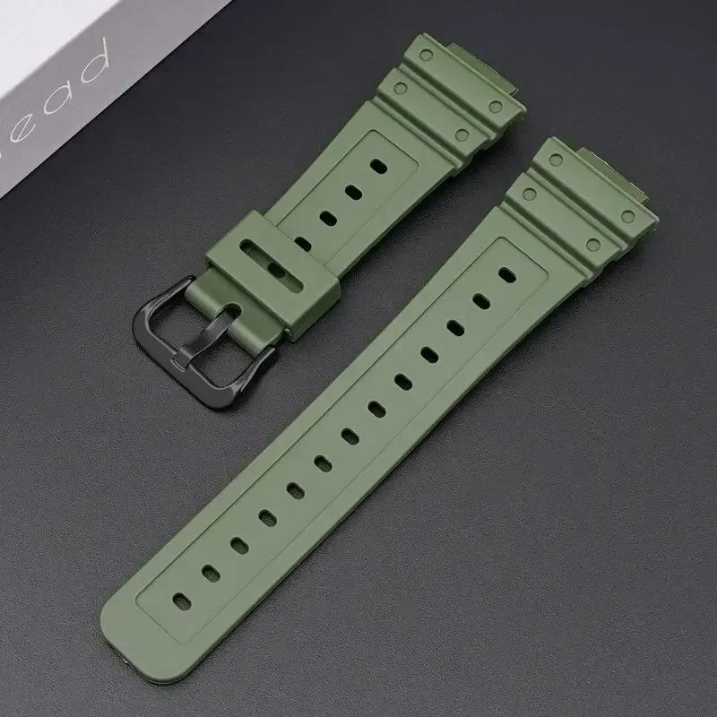 TPU Sport Bracelet For Casioak DW-5600 DW5000 GA2100 Watch Band Stainless Steel Buckle Siliconer Strap16mm Replacement Wristba Qme Army Green Black