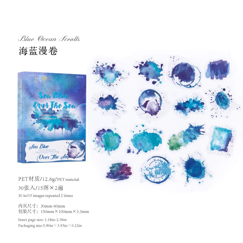 30Sheets/bag PET Sticker Bag Watercolor Blending Sticker Hand Account Collage Material For Greeting Card Notebooks Decoration Qme 5