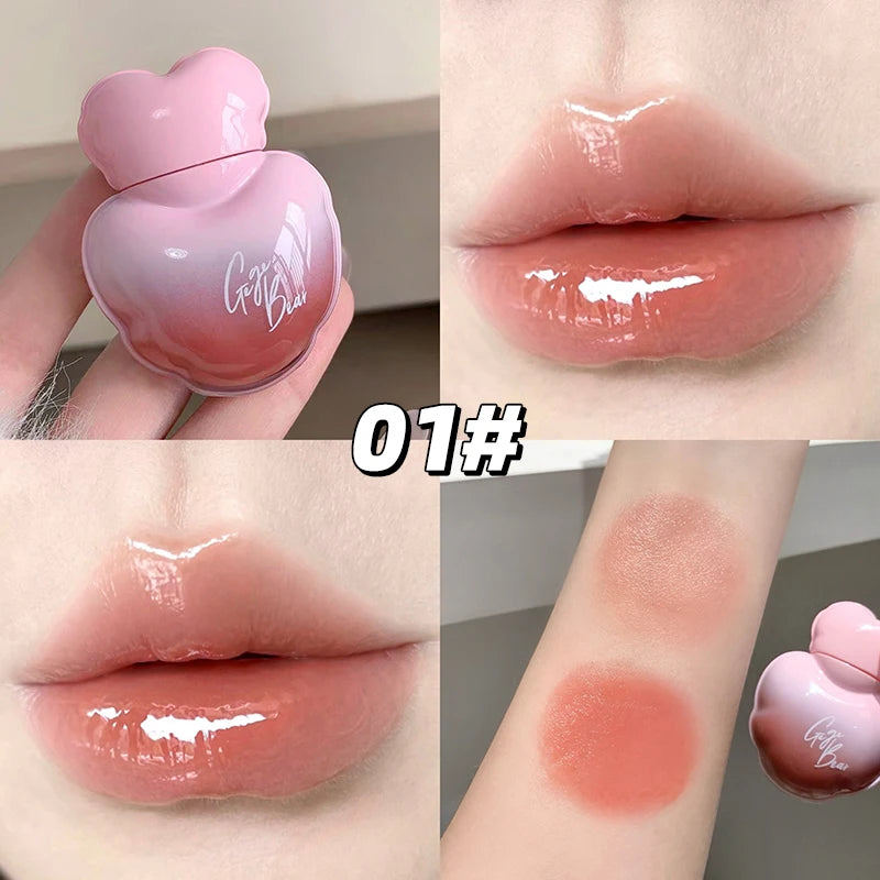 Gege Bear Heart Shape Water Light Lip Llaze Mirror Lipstick Gloss Qme GX1373-1