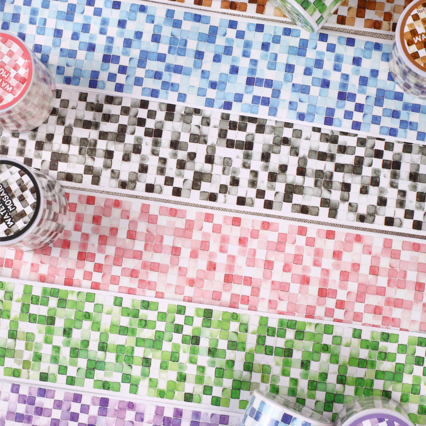 Kawaii Watercolor Mosaic Washi Tape 50mm X 2m Decorative Adhesive Tape Cute Scrapbook Stickers Handmade Masking Stationery Qme