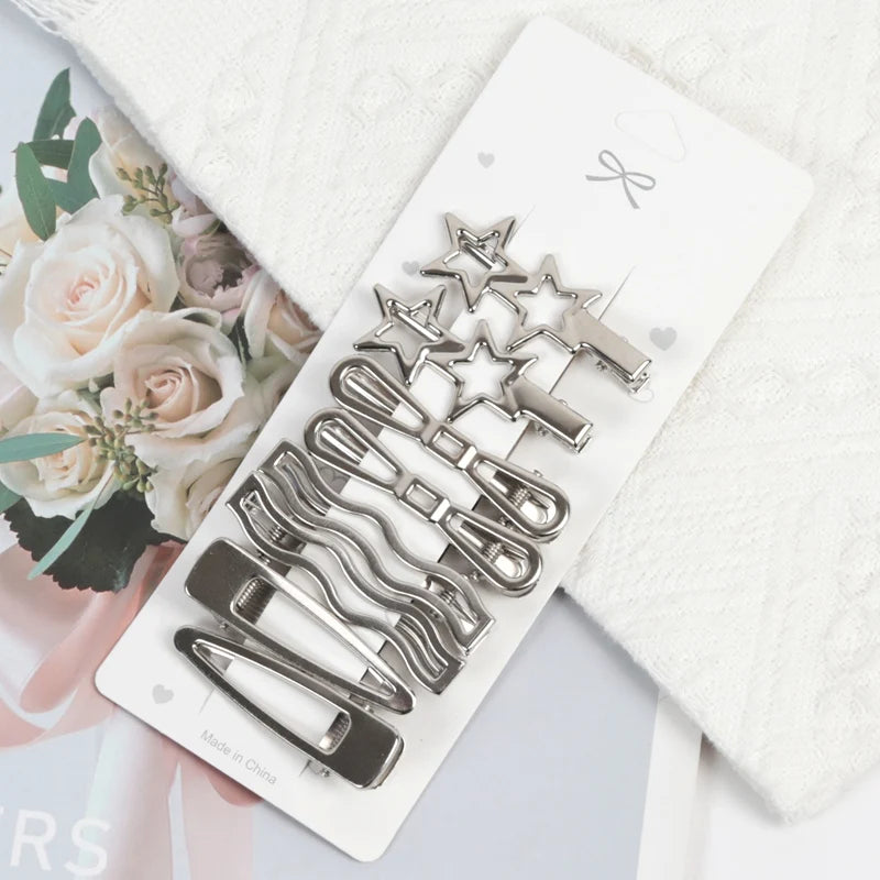 Sliver Metal Hair Clips Women Y2K Duckbill Hairpin Personality Qme A1-8pcs