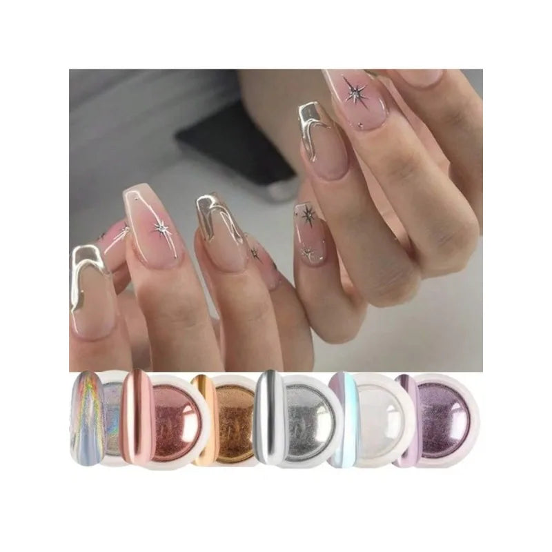 6 Boxes Mermaid Chrome Nail Powder Powders 3D Holographic Aurora Qme