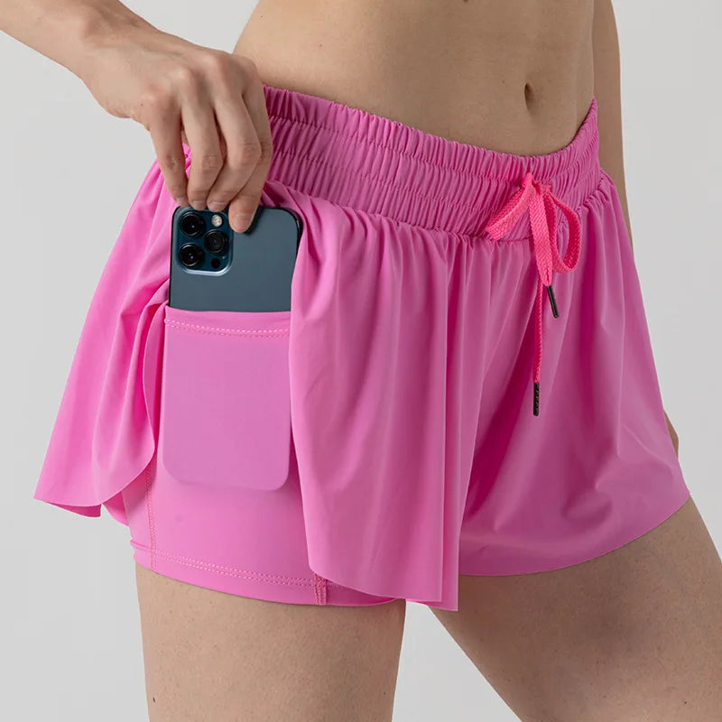 2 in 1 Jogger Flowy Athletic Shorts for Women Gym Yoga Workout Running Tennis Skirt Spandex Butterfly Cute Clothes Qme MH M