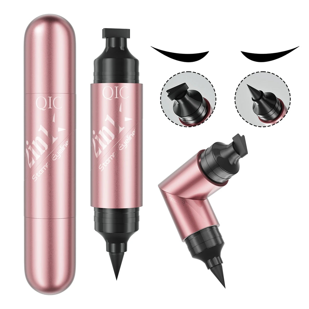 2 In 1 Double Head Stamp Eyeliner Waterproof Sweatproof Smudgeproof Quick Dry Black Liquid Eyeliner Natural Eye Makeup Qme