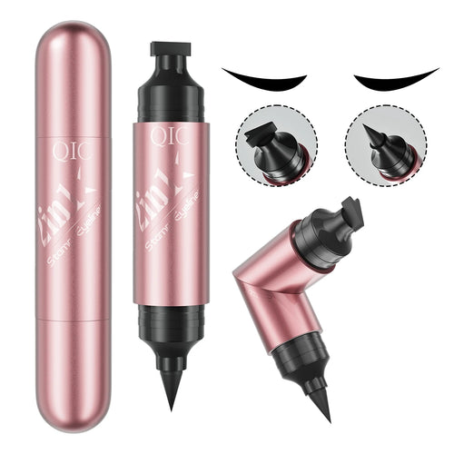 2 In 1 Double Head Stamp Eyeliner Waterproof Sweatproof Smudgeproof Quick Dry Black Liquid Eyeliner Natural Eye Makeup Qme