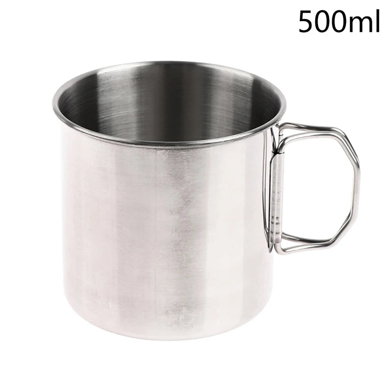 Stainless Steel Folding Handle Cup Portable Carabineroutdoor Camping Qme 500ML