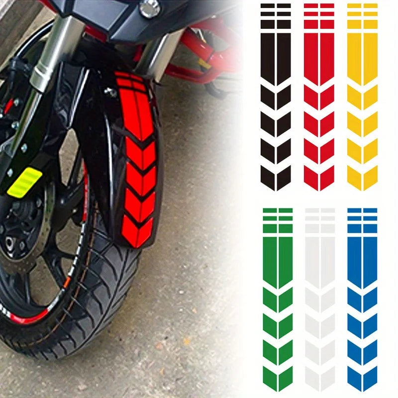 Reflective Motorcycle Fender Stickers, Waterproof Arrow Decals for Front/Rear Mudguard, Safety Warning Qme
