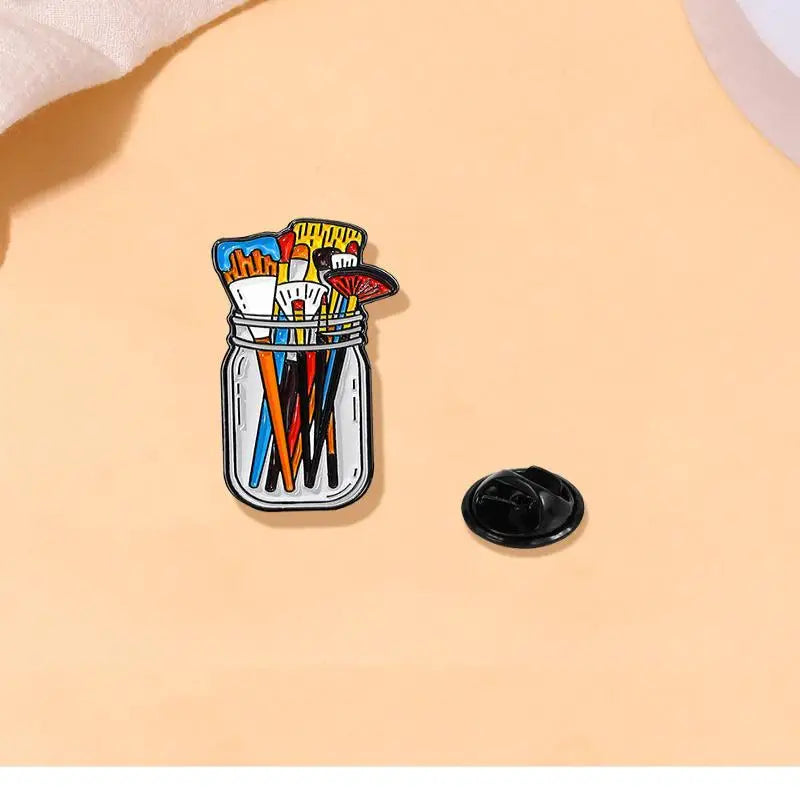 1Pc Paint Brushes In Clear Jar Enamel Pin UV Screen Printing Artist Badge Artist Supplies Brooch Makeup Brushes Pins. Qme