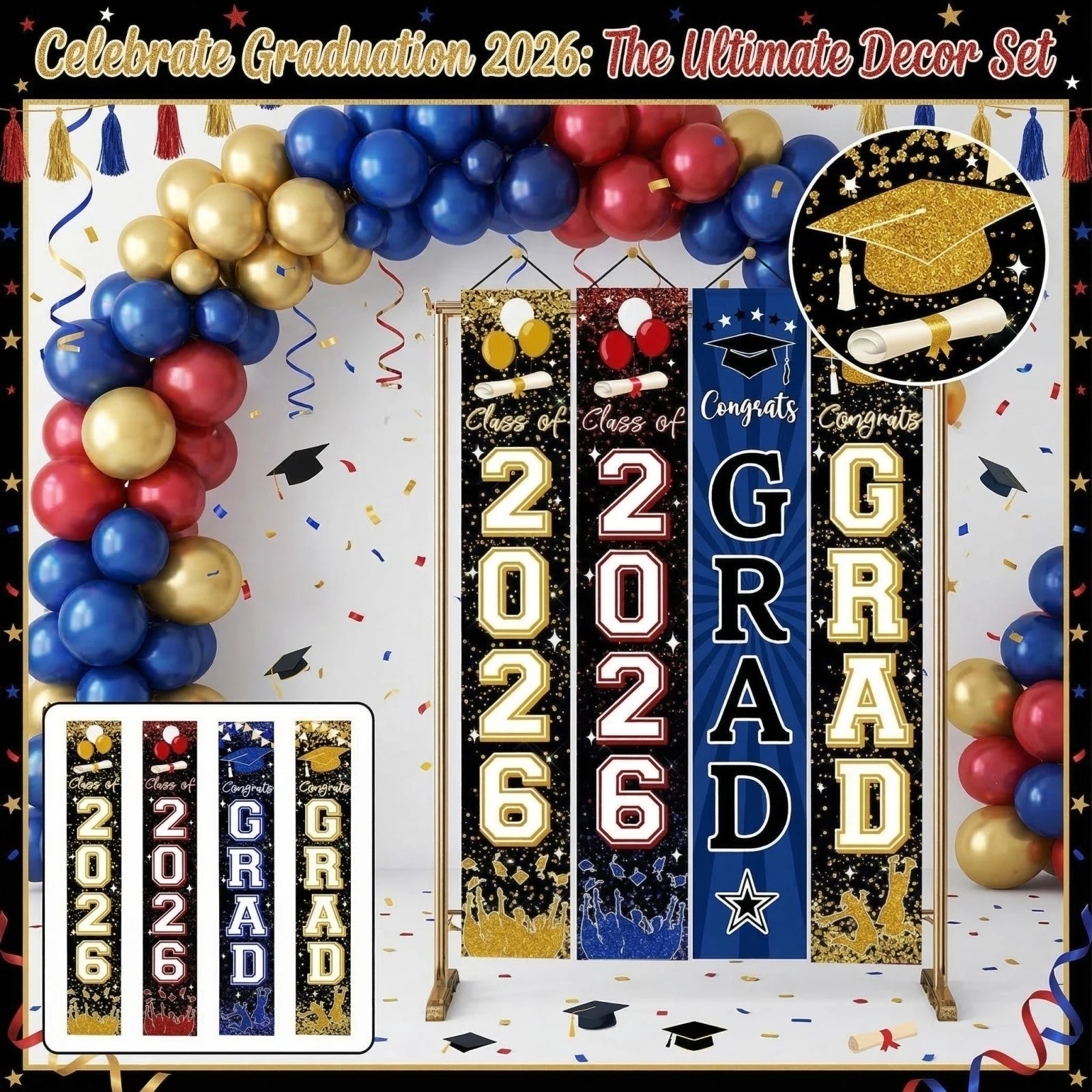 Class of 2026 Graduation Banners Graduate Party Decorations Couplets Porch Signs Indoor Outdoor Banners Party DIY Supplies Qme